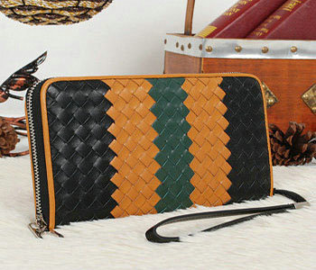 Bottega Veneta intrecciato leather clutch BV6612 black&tan